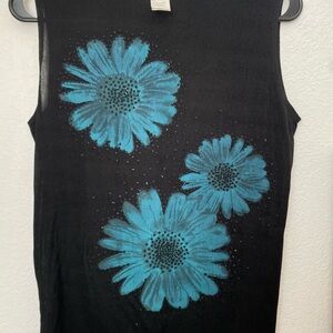 Carol Rose Black Tank Top with Blue Floral Design